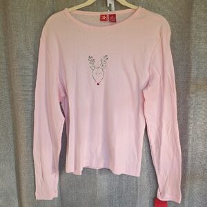 Pink Long Sleeve Top with Reindeer Design Women's Sz XL I1-2025258
